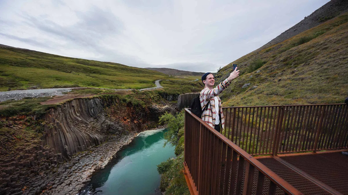 The floating geothermal pools of Vök Baths on Lake Urriðavatn, the soak included on shorter canyon Seyðisfjörður tours in East Iceland